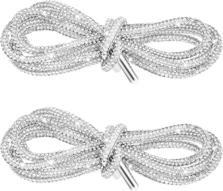 Glitter Veters Strass Veters Schoenen Versieren Ronde Koorden 2 Stuks Zilver