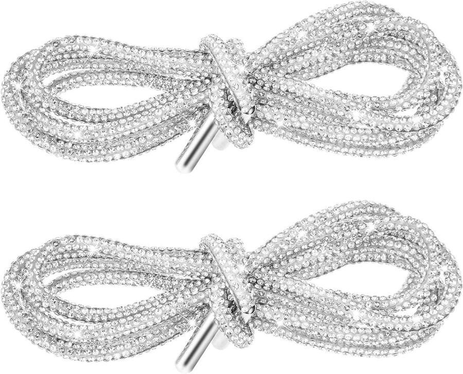 Glitzen Veters Strass Veters Schoenen Versieren Ronde Kristal Stijl Zilver