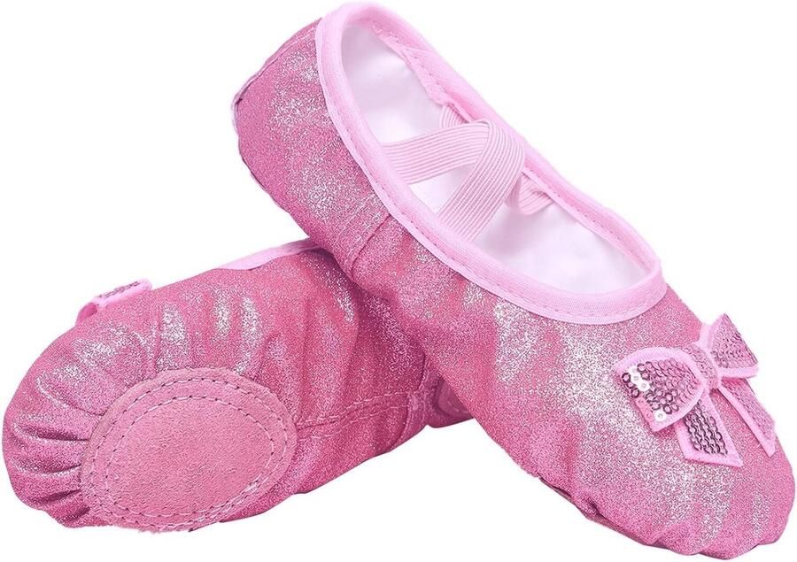 Glitterende Satijnen Balletschoenen voor Meisjes met Leren Zool Dansschoenen voor Kinderen 23-35