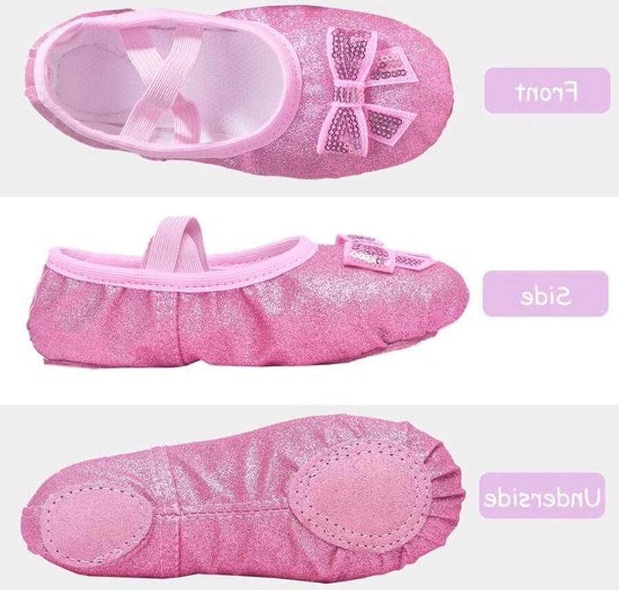 Glitterende Satijnen Balletschoenen voor Meisjes met Leren Zool Dansschoenen voor Kinderen 23-35
