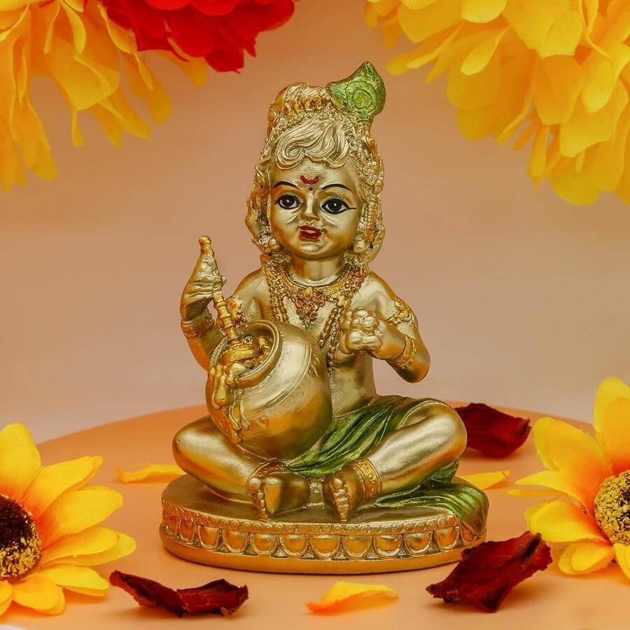 God Baby Krishna Standbeeld Indiase Kleine Krishna Idool Beeldje Thuiskantoor Mandir Tempel Pooja Item India Murti Boeddha Religieuze Geschenken Heer Krishna Sculptuur