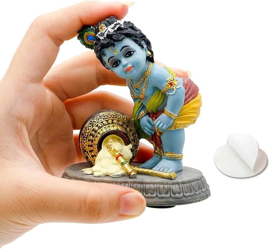 God Krishna Idool Standbeeld 3.7 H Kleine boter dief Makhan voor auto dashboard decor verjaardag Diwali Gift Indiase huis tempel Mandir Altaar Pooja Murti Item Meditatie Yoga Kamer