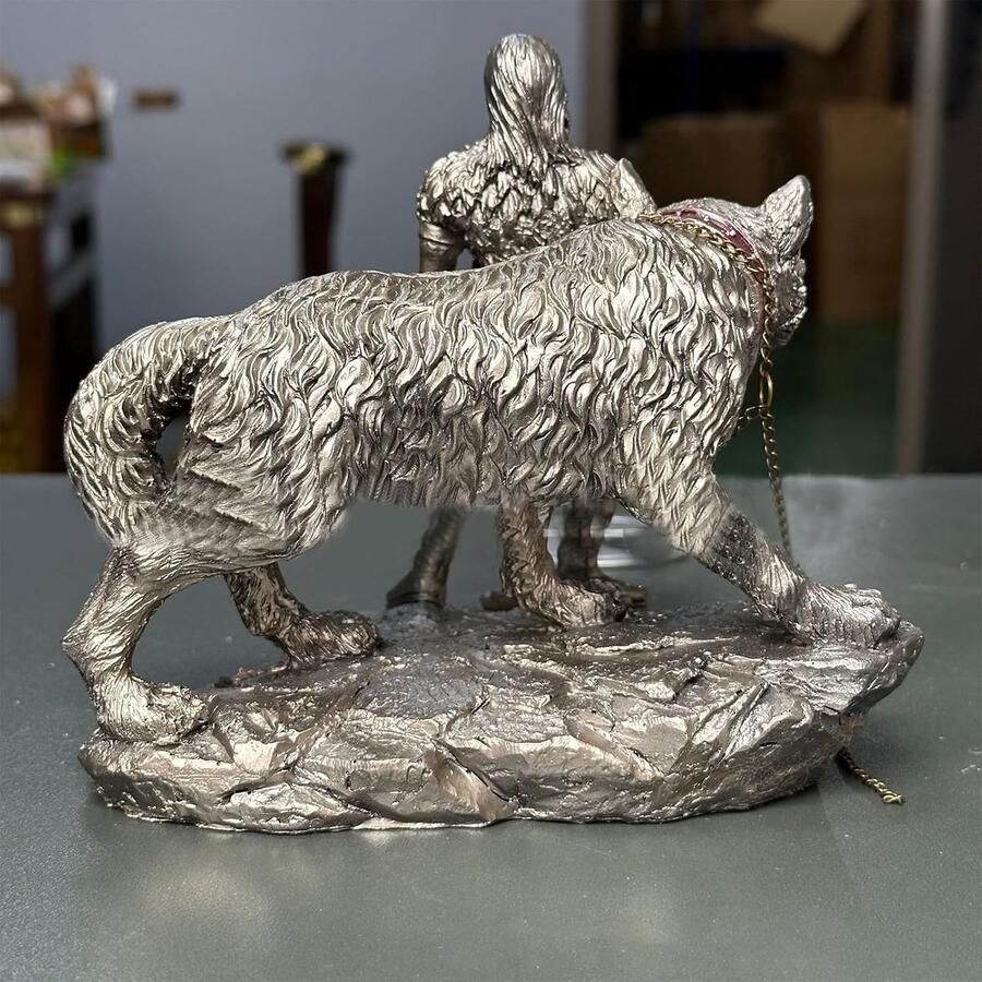 Godenbeeld Godensculptuur Odin Figuur Germaanse sculptuur Harsculptuur Menselijk en Wolf Standbeeld Hars Decoratie Diepzwart
