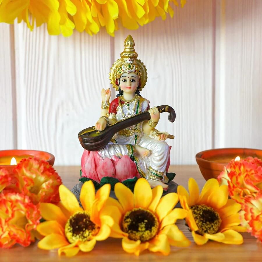 Godin Saraswati Idool Standbeeld 5.1 H Saraswati standbeeld Indiase spirituele cultuur sculptuur Pooja Item India Idool standbeeld Diwali Decor Diwali Geschenken Hindoe God Beeldjes