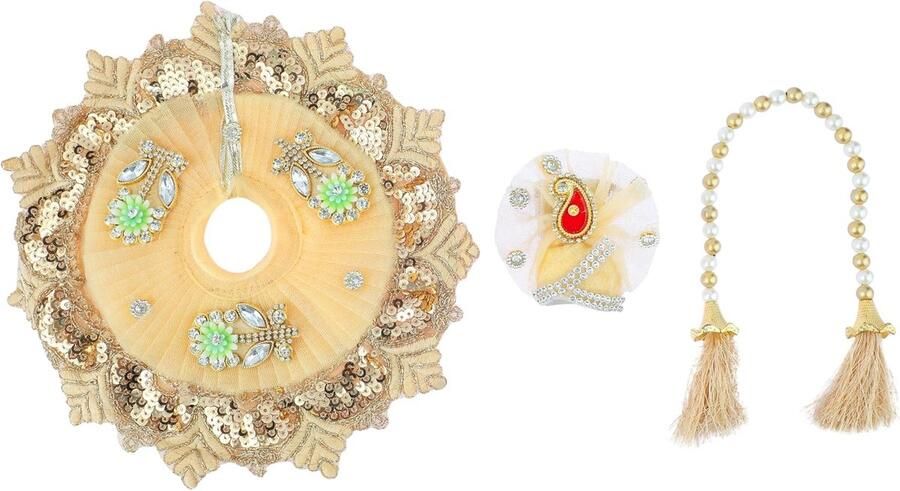 Gopal Dress Cloth Bhagwan Poshak of God Bal Gopal Kanha Kanhaiya Dev Vastra met Mukut voor Metal Idol Standbeeld voor Indiaas Traditioneel Janmashtami Festival No.Dia- 8) (goud)