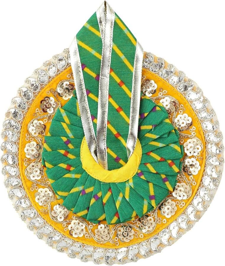 Gopal Dress Cloth Bhagwan Poshak of God Bal Gopal Kanha Krishna Kanhaiya Dev Vastra with Mukut for Metal Idol Statue for Indian Holi Janmashtami Festival 1-2 No.Dia- 6) Yellow)
