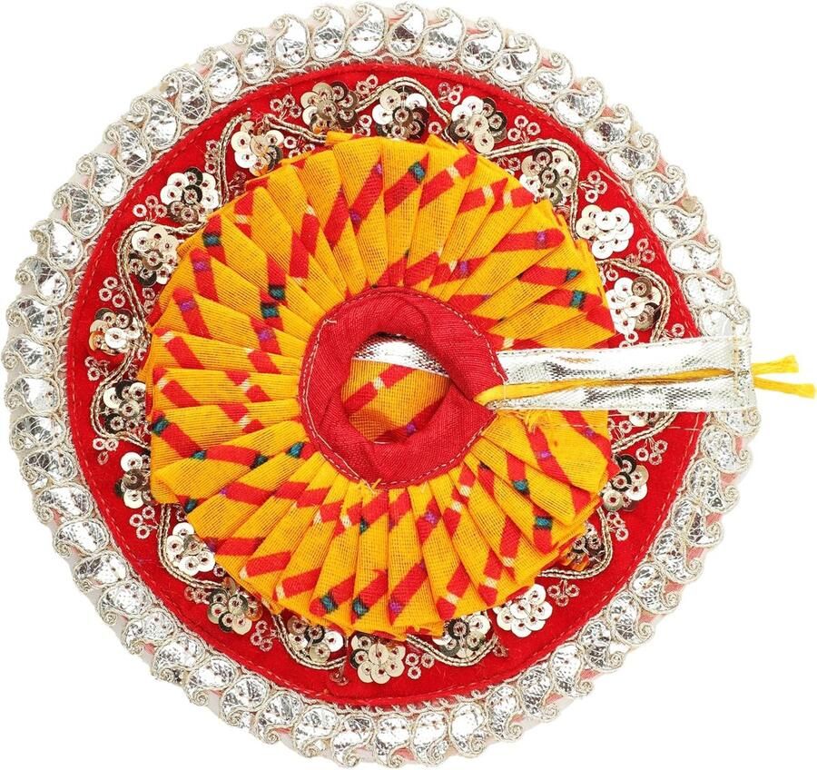 Gopal Dress Cloth Bhagwan Poshak of God Bal Gopal Kanha Krishna Kanhaiya Dev Vastra with Mukut for Metal Idol Statue Indian Traditional Holi Janmashtami Decor No.Dia-6)(Red Orange)