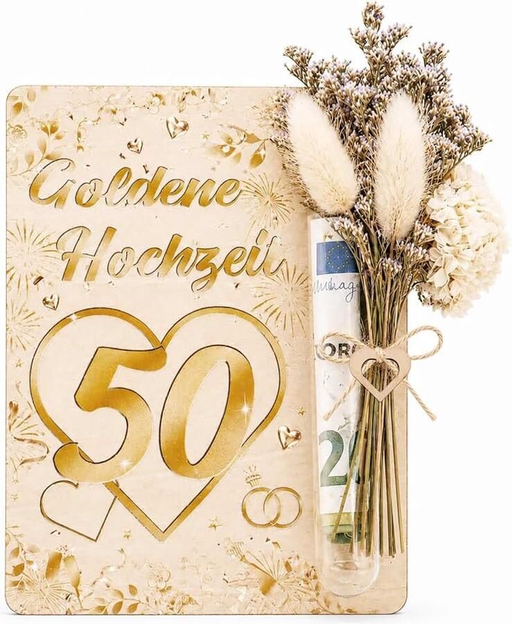 Gouden huwelijksgeschenken geldgeschenk bruiloft 50 gouden bruiloft huwelijksgeschenkideeën met reageerbuizen en gedroogde bloe cadeau-idee voor 50e trouwdag voor koppels