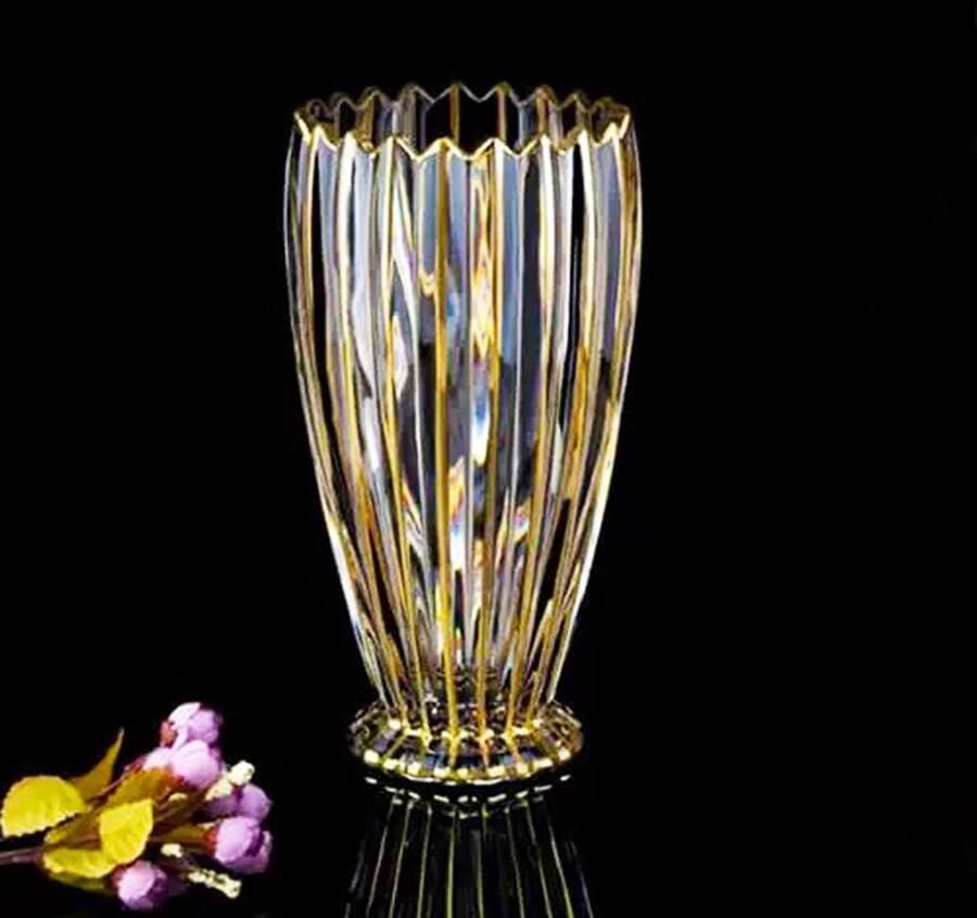 Gouden kristallen vaas 10 6 inch hoog-moderne grote glazen vaas thuiskantoor decor voor woonkamer eettafel centerpieces verjaardag en bruiloft