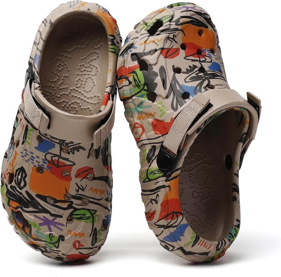 Graffiti-klompen voor en heren: atletische pantoffels waterdichte strandsandalen modieuze huisschoenen met antislip rubberen zool
