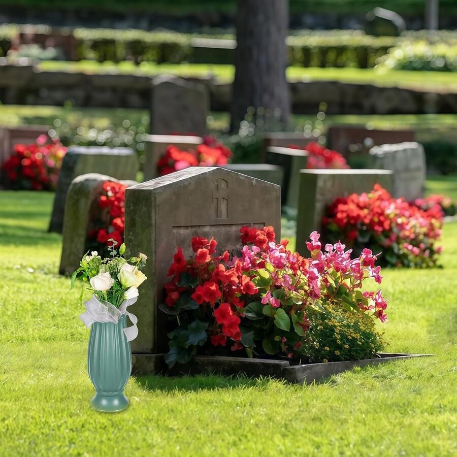 Grafvaas met grondpen 2 stuks begraafplaats-vaas met spikes voor begraafplaats-graven grafdecoratie kunststof bloemenvaas voor graf voor grafsteen graf begraafplaats decoraties