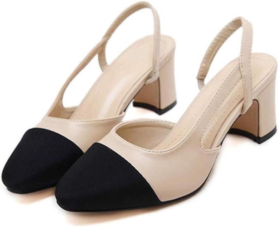 EGoods Elegante vrouwen hak blok slingback sandaal van zacht leer chique pumps met gespsluiting comfortabele zomerschoenen