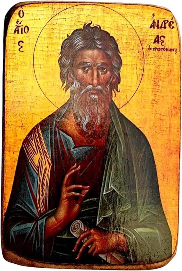 Grieks-christelijke orthodoxe icoon van de heilige Andreas handgemaakt religieus houten icoon 3 5x2 7 in 9x A0