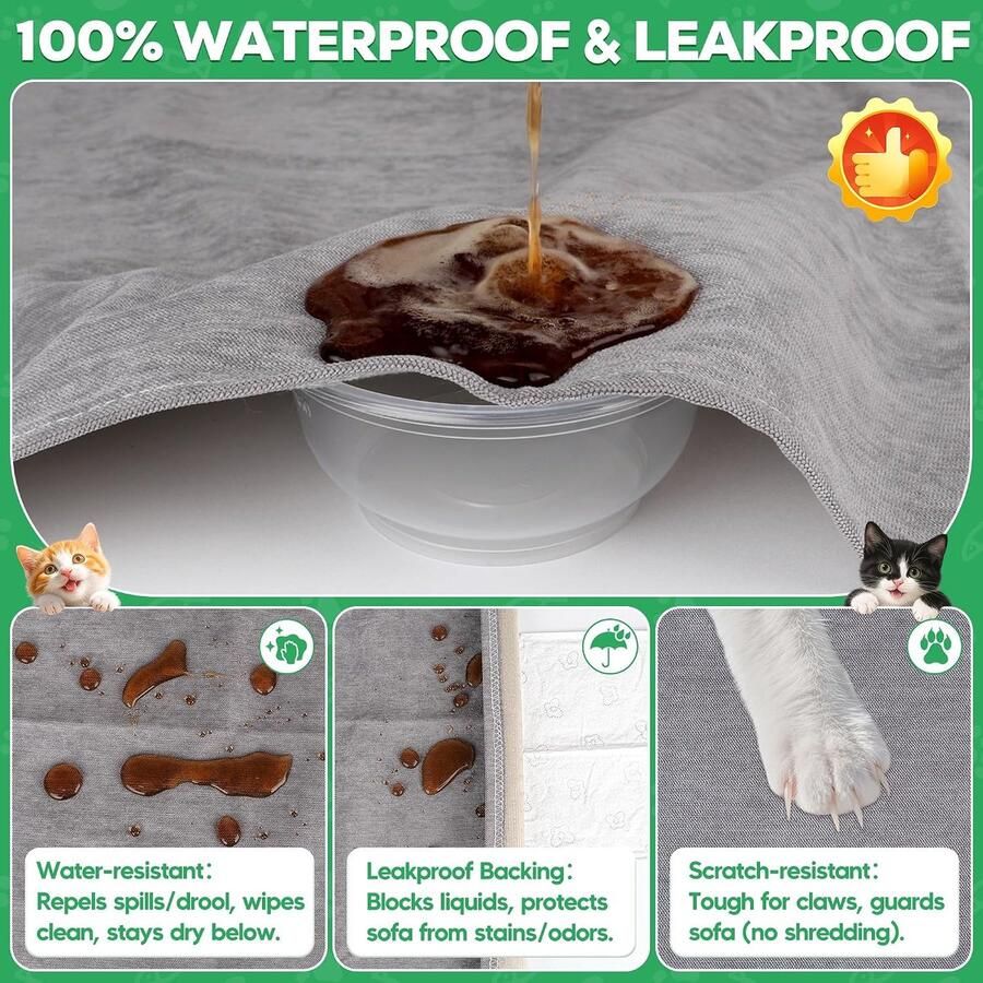 Grijs Bankhoes Krabbescherming Bank Kat Bankhoes Waterdichte Bankhoezen Loveseat Hoes Bankhoes Waterdicht Huisdier Haar Anti-slip Voor Huisdieren Kinderen Hond Kat Krassen 340x
