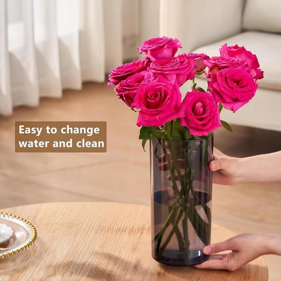 Grijze Acryl Vaas Onbreekbare Lichtgewicht Cilindrische Bloemenvaas met Modern Design voor Woonkamer Slaapkamer & Badkamer Decoratieve Moderne Vaas 20x