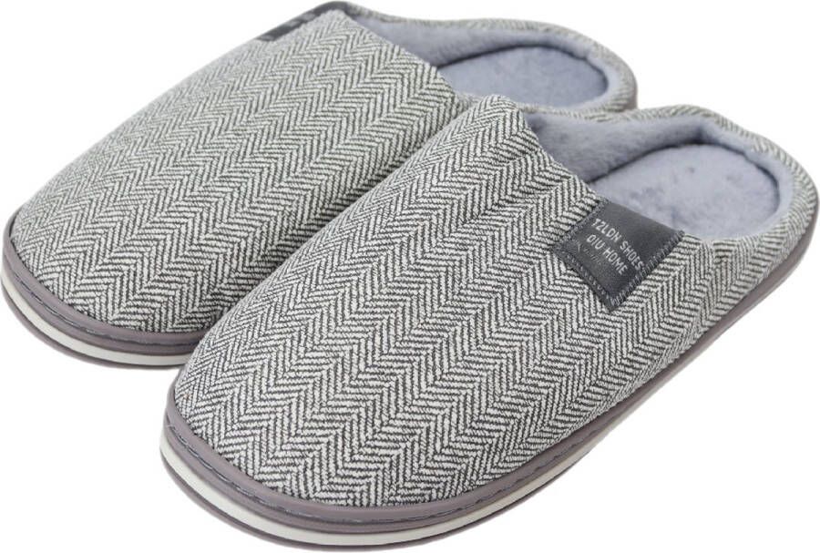Grijze dames visgraat pantoffels Sloffen grijs met visgraat patroon Dames slippers met visgraat Antislip zool! Gestikt patroon voor een tijdloze luxe look!