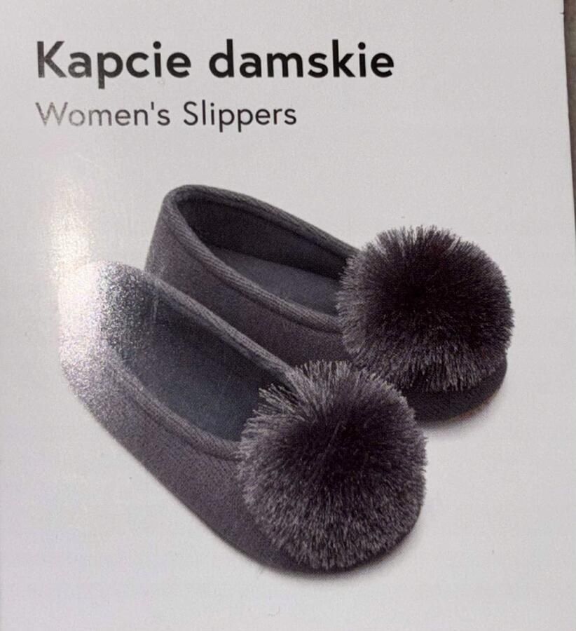 Grijze pantoffels met pompon