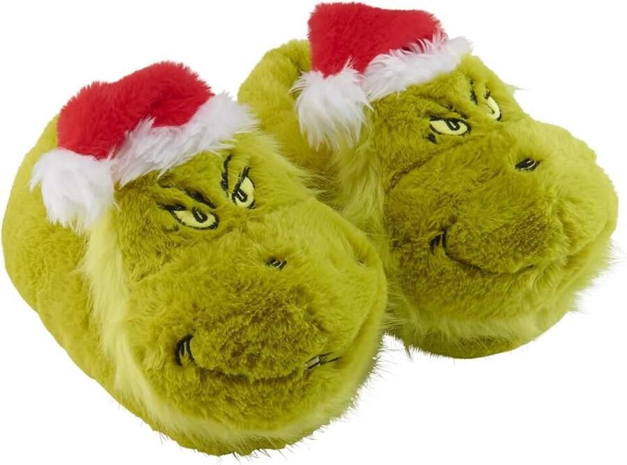 Grinch 3D-pantoffels pluche pantoffels met kerstmuts uniseks groen