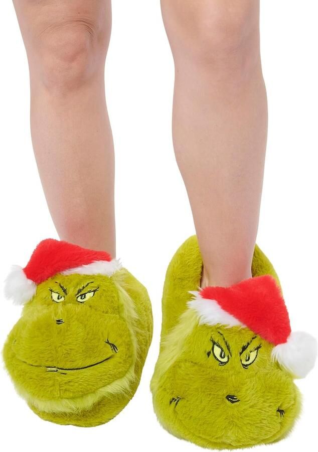 Grinch 3D-pantoffels pluche pantoffels met kerstmuts uniseks groen