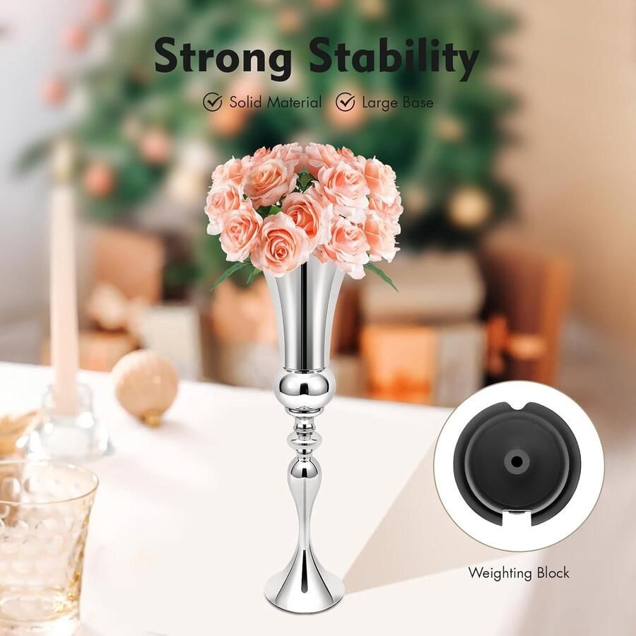Vloervaas grote bloemenvaas metalen vaas zilver thuis decoratieve vaas voor kantoor woonkamer decoratie