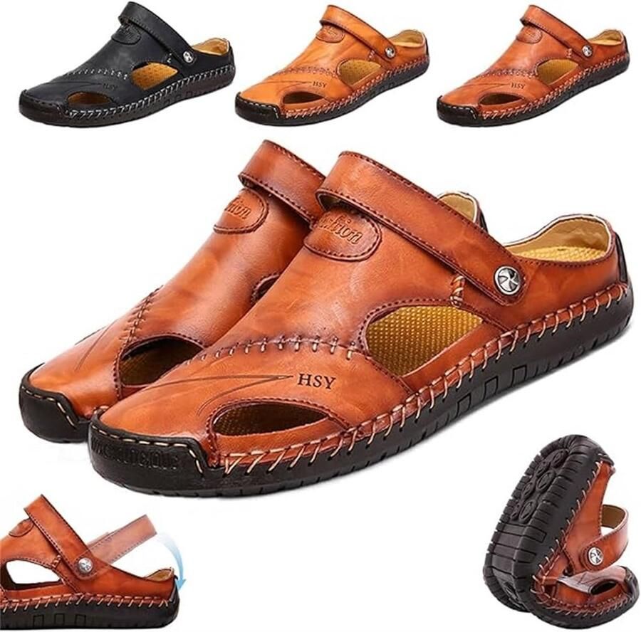 Grote Maat Heren Ledersandalen Ademend Outdoor Gesloten Teen Wandelsandalen