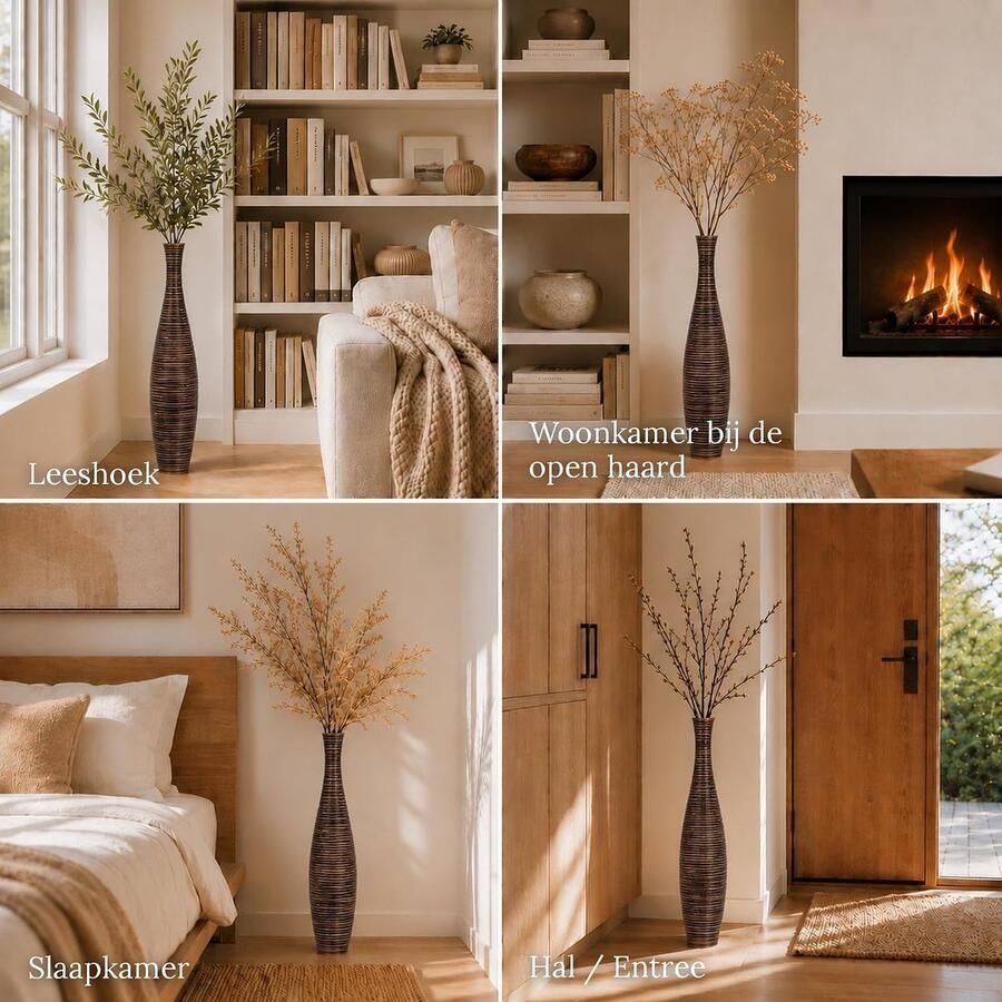 Grote Vloervaas Mangohout voor Pampasgras & Droogbloemen Decovaas voor Woonkamer voor Takken & Droogbloemen. Sterker dan Keramiek zonder Water. Boho