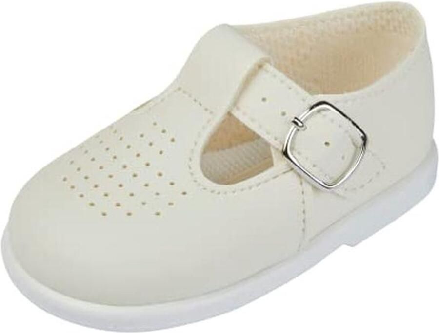 Eerste Walker Baby Schoenen met T Bar en Punch Detail in Zacht Kunstleer