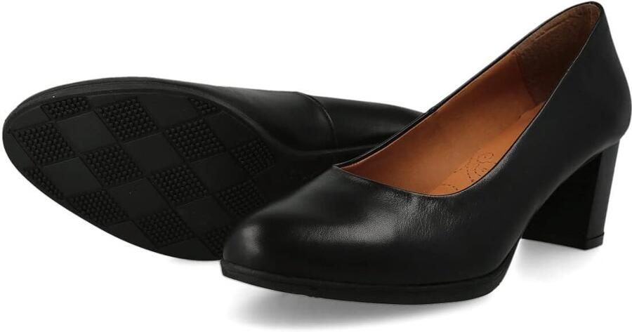Hak Schoenen voor Dames met Geïntegreerde Binnenzool van Antishock Gel. Pumps Gemaakt in Spanje. Brede Hak in 3 Hoogtes: Hoog Gemiddeld en Laag. Zwart Blauw Rood en Bruin