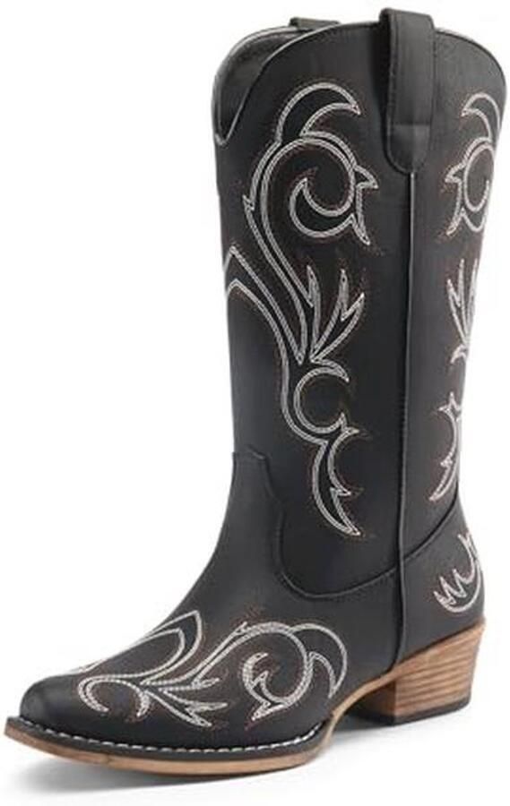 Halfhoge Cowboylaarzen voor Dames met Vierkante Neus en Dikke Hak