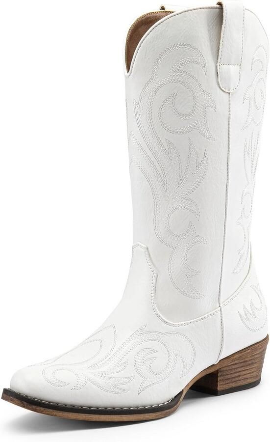 Dames cowboy laarzen met vierkante neus en dikke hak Westernstijl met borduurwerk