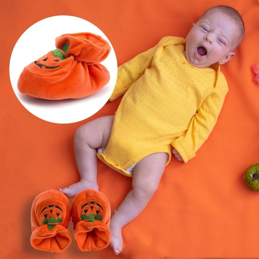Halloween Pompoen Babyslofjes voor Pasgeborenen Zachte Fleece Winter Slippers voor Kinderen met Antislip Zolen Unisex Warm en Comfortabel