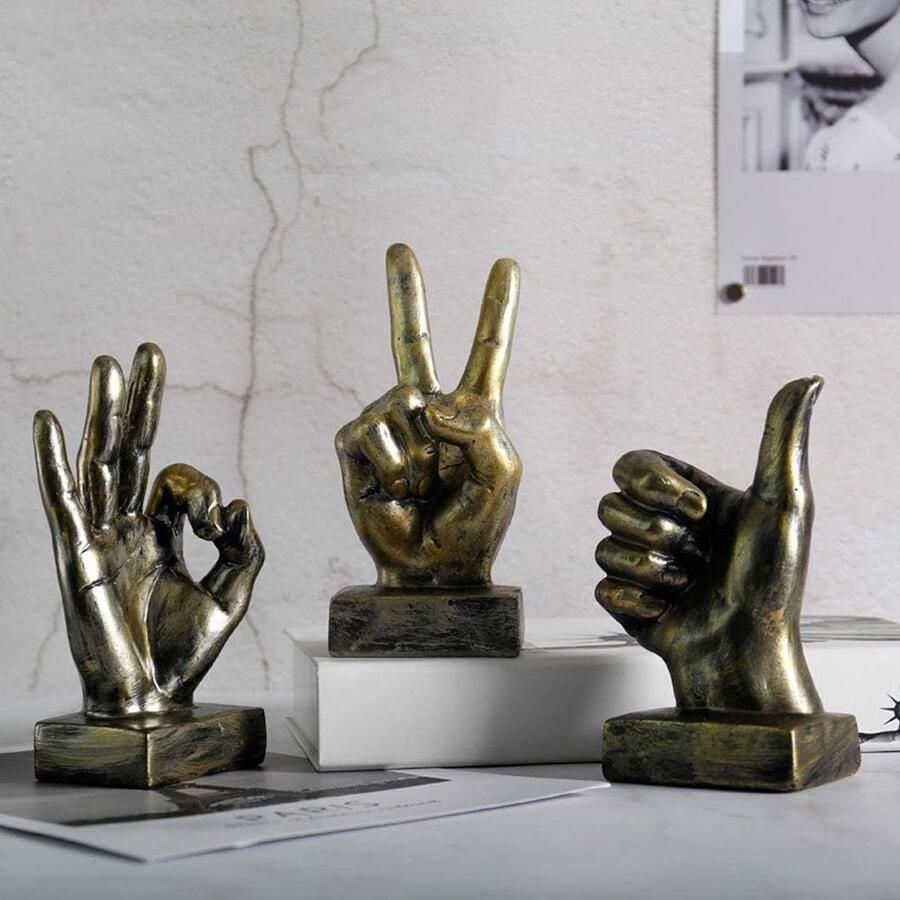Hand Beeldhouwwerk Decor Vinger standbeeld Hars Bureau decoraties voor thuis en op kantoor (Gouden OK Vingers)