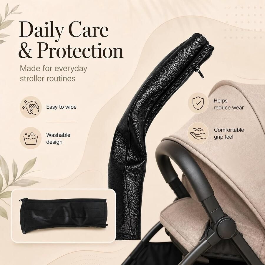 Handgreepbescherming van PU-leer voor kinderwagen zwart 52 x duwbeugel handgreephoes lange kinderwagen beschermhoes met ritssluiting armleuning handgreep protector cover