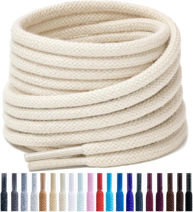 Handshop 2 Pairs Round Cotton Shoelaces for Sneakers 4mm Non Slip Round Laces for Sports Shoes Boots