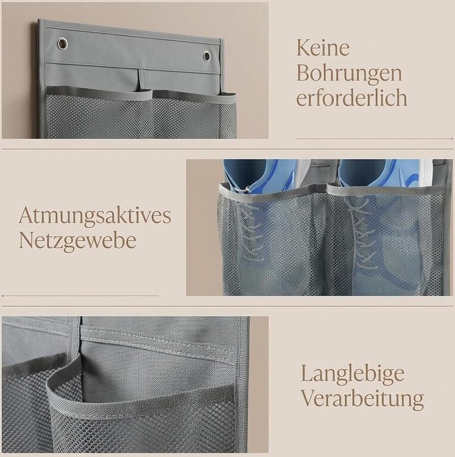 Hangend zonder boren ruimtebesparende schoenenorganizer met 6 vakken opvouwbare schoenenhouder muur voor deur kast en camper grijs