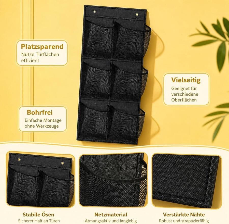 Hangend zonder boren voor deur en muur ruimtebesparende schoenenorganizer camping met 6 vakken voor sneakers tot opvouwbare opbergoplossing voor camper zwart