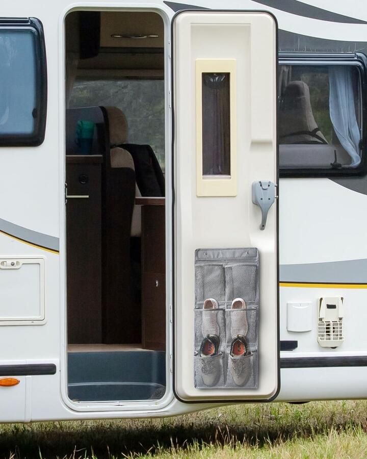 Hangrek voor camping camper 2-in-1 schoenenorganizer schoenenopslag schoenenrek hangend deurschoenenhouder zonder boren met 6 grote vakken van gaas voor kast kledingkasten woonkamer