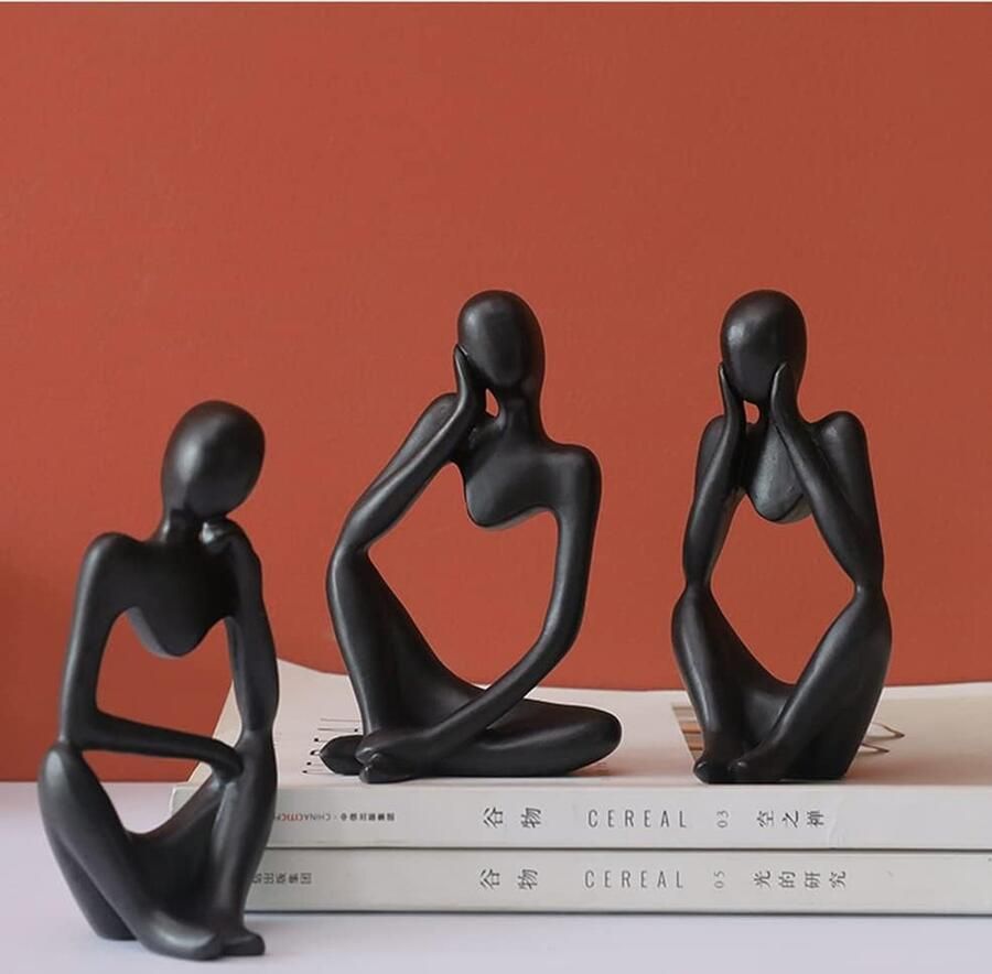 Hars denker standbeeld Abstracte sculptuur Collectie beeldjes Kunst voor thuis kantoor tafel bibliotheek decoratie (zwart links)