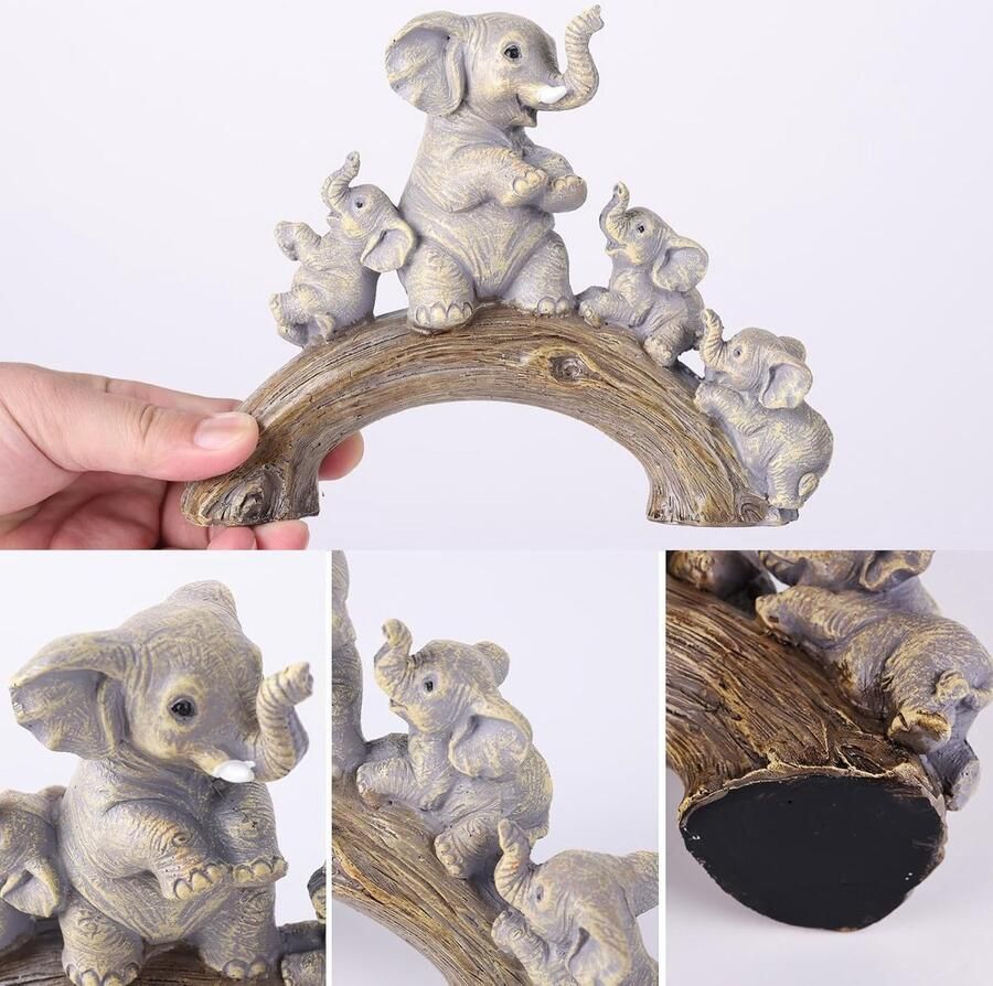 Hars olifant familiebeeld schattige geluksolifant met 3 babyolifanten op houten brug beeldjes decoratie voor thuis kantoor bruiloft feest meer