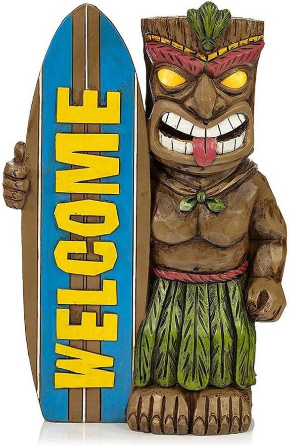 Hawaiian Tropical Tiki Decor Tiki Surfer Dude Garden Sculpture Maya Totem Garden Skateboard for Outdoor Balcony Garden Porch Lawn Driveway (Surfboard)