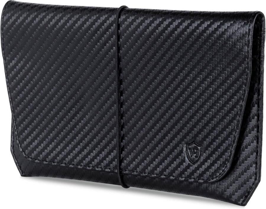 HEESEN Lederen paspoorthoes met RFID-bescherming voor en zwart carbon Eén maat liggend formaat