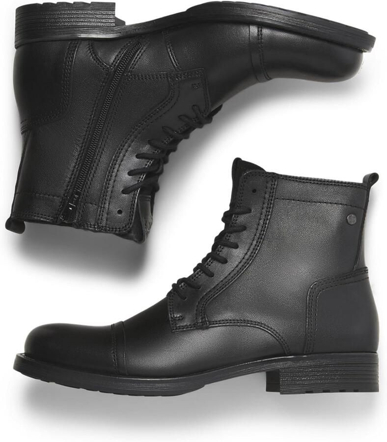 Heren bikerboots van leer met ritssluiting en veterdetail in cognac