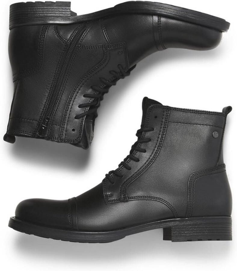 Heren bikerboots van leer met ritssluiting en veterdetail in cognac