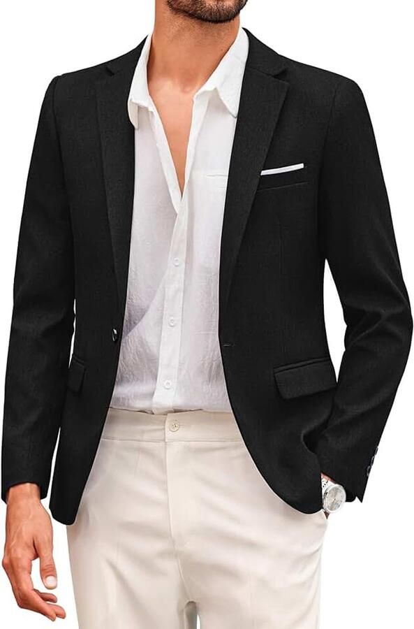 Heren blazer casual sportjassen slim fit pak met één knop lichtgewicht sportjack
