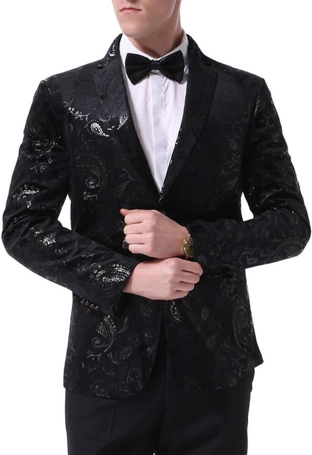 Heren Casual Blazer Paisley Jacquard Pak Jassen Slim Fit Bloemenprint Stijlvolle Blazer Jassen Chique Jassen