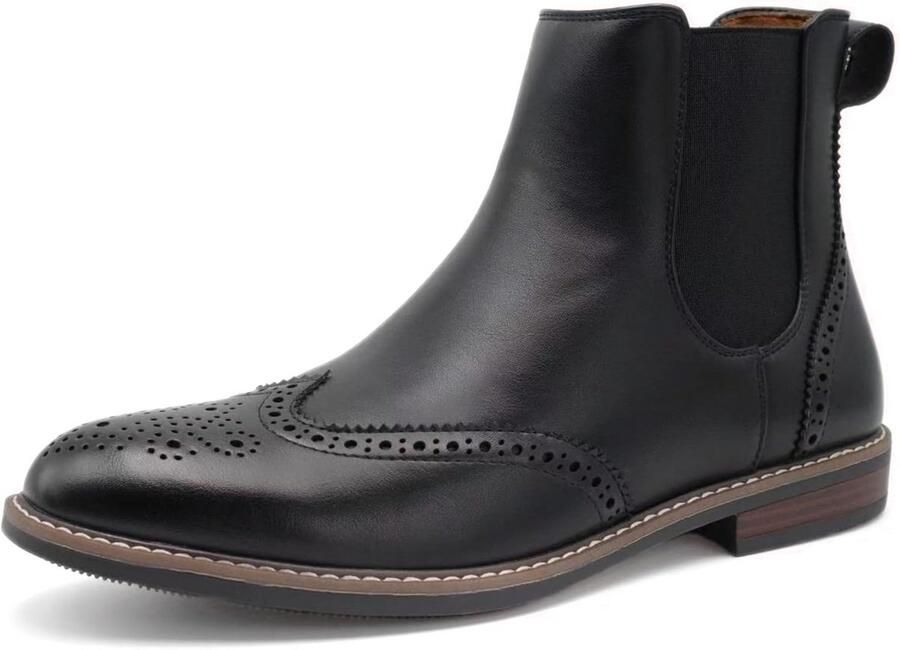 Heren Chelsea Boots Brogue Wingtip Enkellaarzen Bruin Leer Elastische Inzet