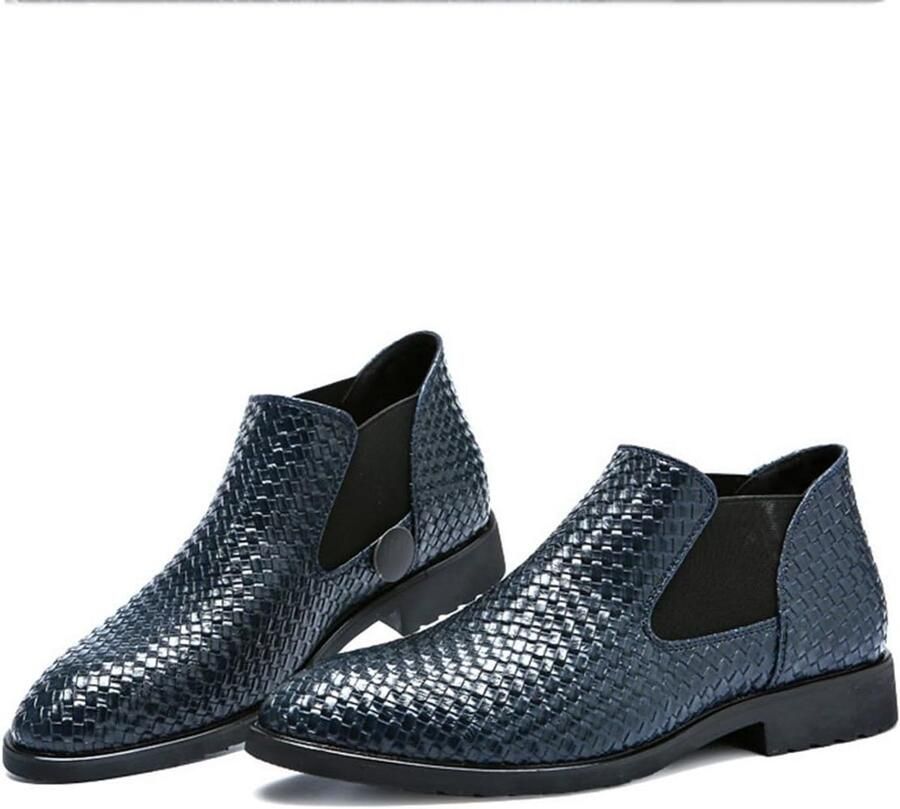 Heren Chelsea Boots Leer Geweven Enkellaarsjes Slip-On Casual en Nette Laarzen