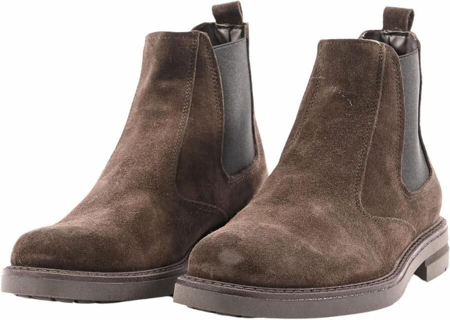 Heren Chelsea Laarzen Suède Donkerbruin Handgemaakt in Italië Warme Winterlaarzen met Rubberen Zool