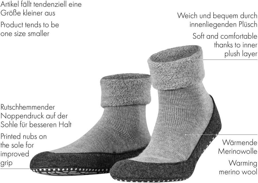 Heren Cosyshoe huissokken antislipnoppen op de vilten zool comfortabel warm met pluche slijtvast ademende klimaatregelende geurremmende wol 1 paar