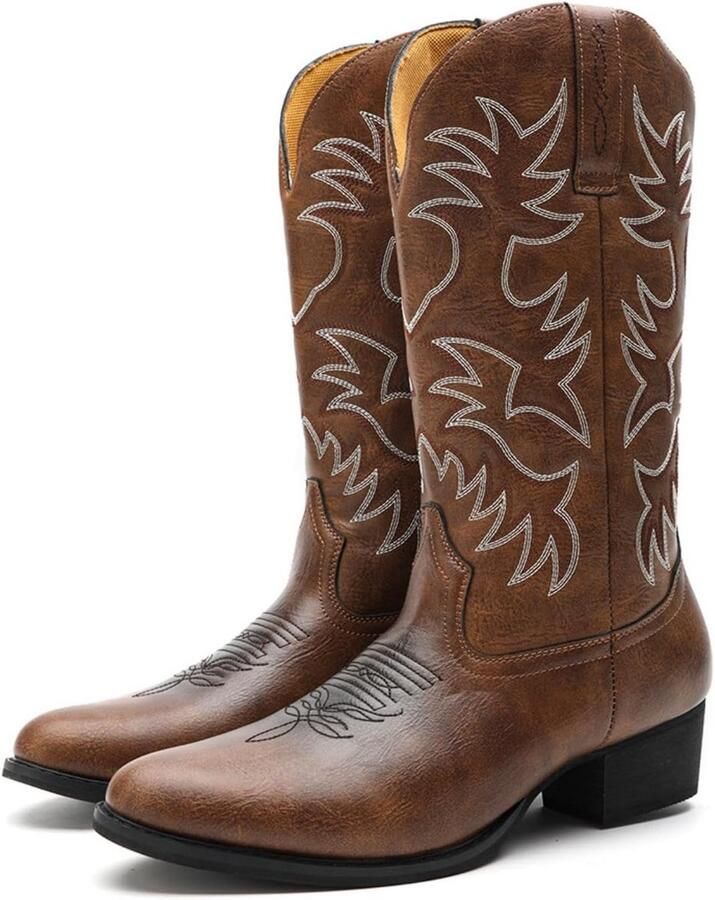 Heren Cowboy Laarzen met Hak Geborduurd Mid-Calf Western Laarzen